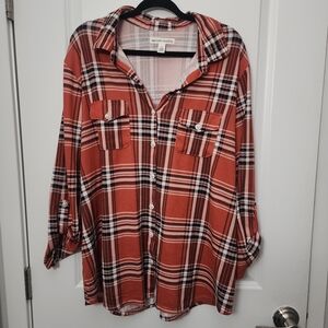 3/$25 New York Laundry Rust and Cream Plaid Shirt